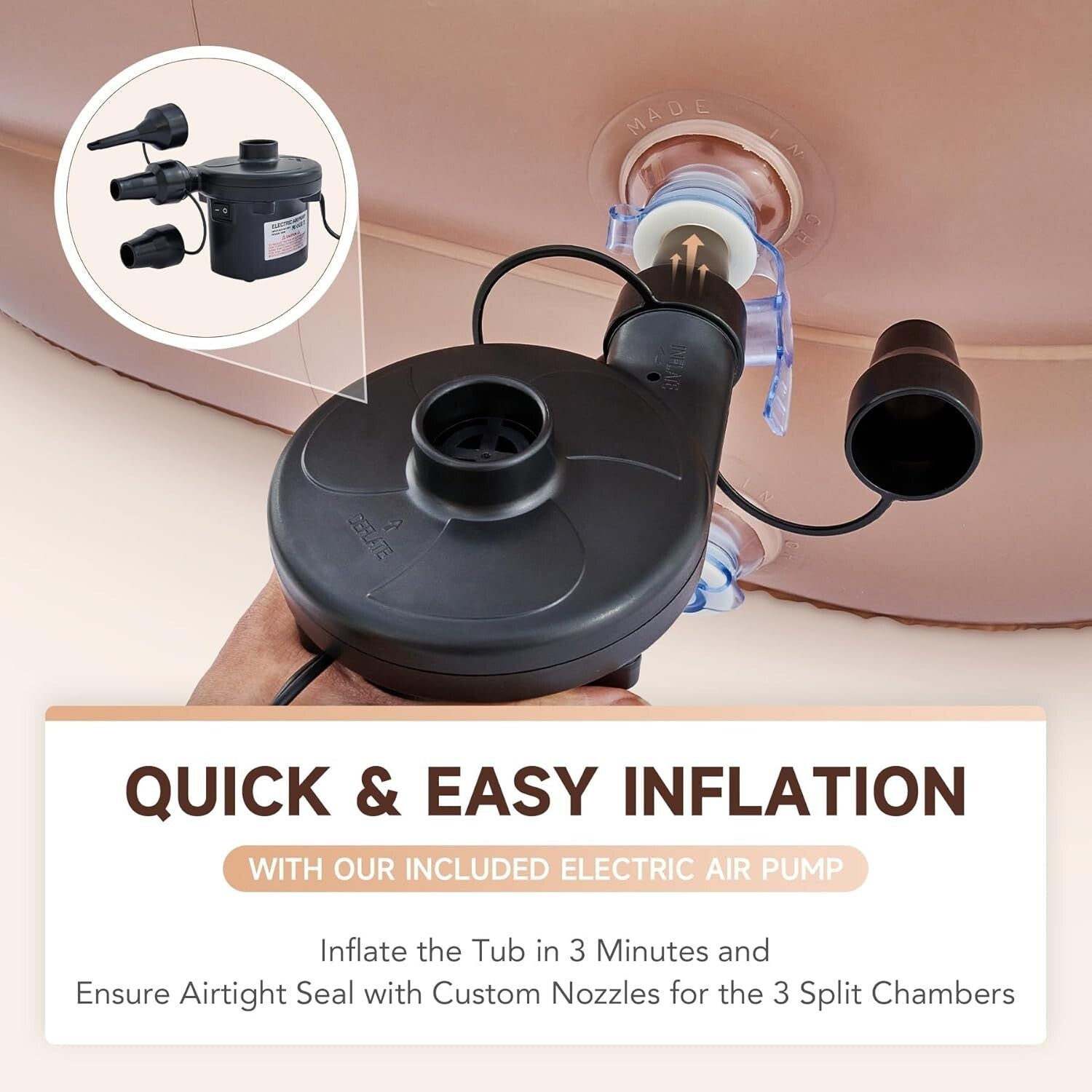 Portable Inflatable Bathtub with Electric Pump & Pillow - Indoor/Outdoor Spa