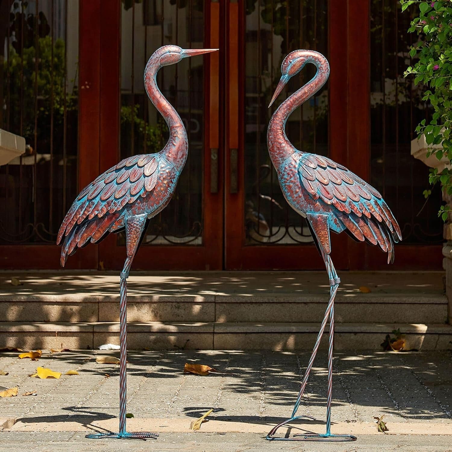 Exquisite Patina Metal Heron Statues for Elegant Outdoor Settings - 47-48 Inches