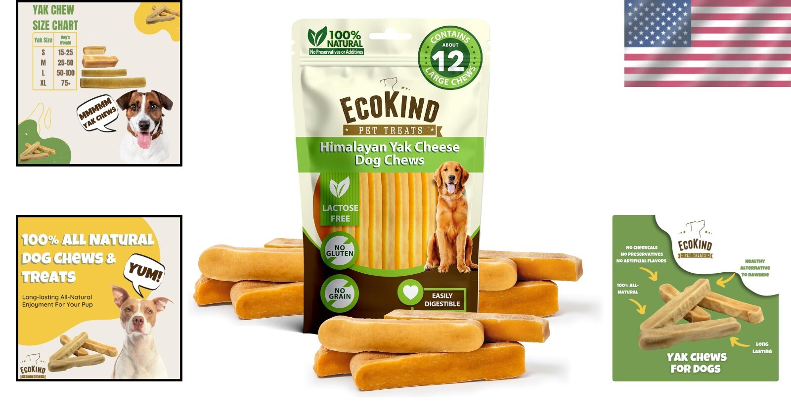 EcoKind Yak Cheese Dog Chews - All-Natural 3 lb, Perfect for Aggressive Chewers
