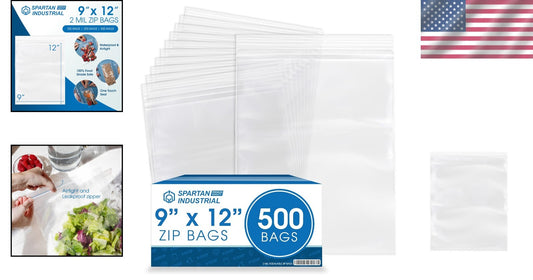 500 Count 9" X 12" Clear Zip Bags - Durable 2 Mil Reclosable Poly Pouches