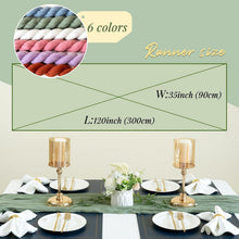 Load image into Gallery viewer, Sage Green Cheesecloth Table Runner 10ft for Elegant Weddings &amp; Celebrations