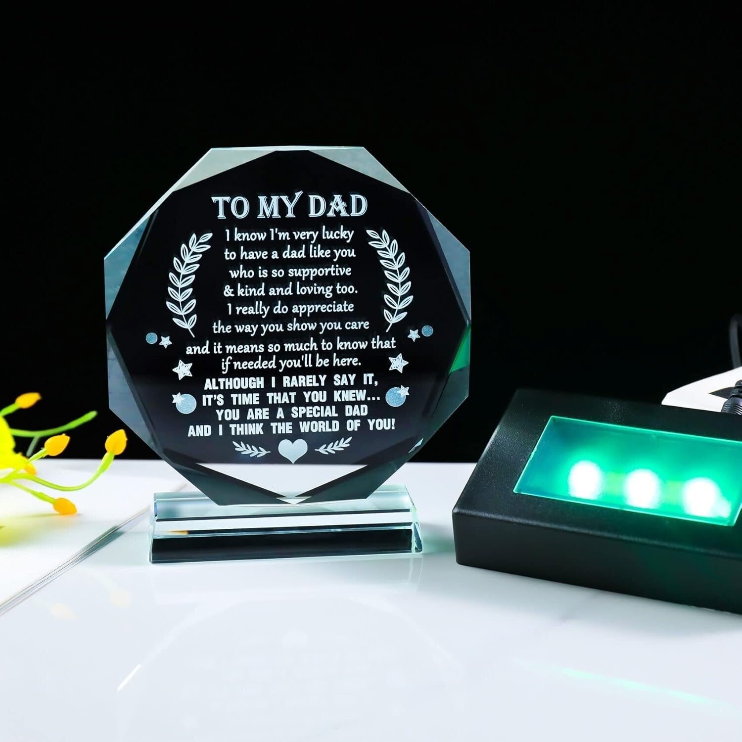 Elegant Glass Keepsake for Dad with LED Base - Meaningful Gift for Any Occasion