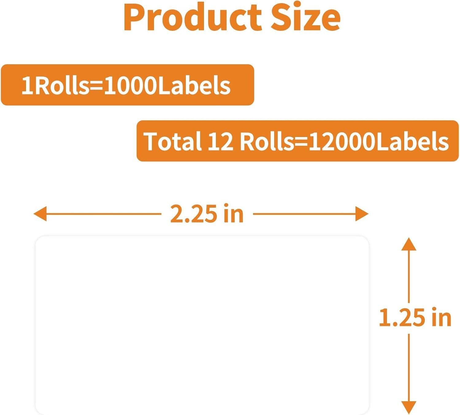 12 Rolls of Fade-Proof Thermal Labels for Shipping - 2.25'' x 1.25'' Rectangular