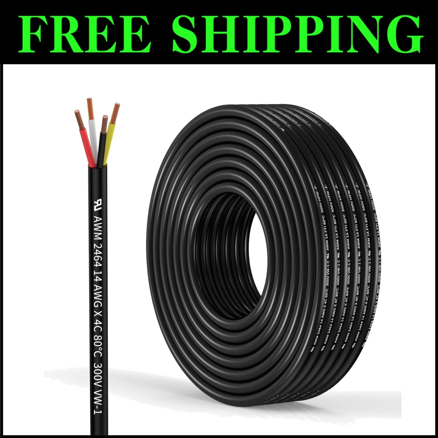 Durable Oxygen-Free 4 Conductor Copper Cable 50FT for Easy Electrical Projects