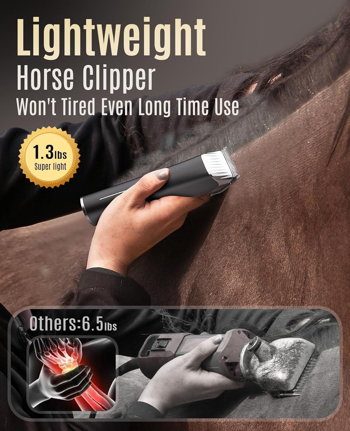 2 Speed Battery-Powered Horse Clippers for Matted Long Hair - Ultra Quiet