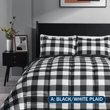 Load image into Gallery viewer, Stylish 3-Piece Black/White Plaid Comforter Set with Pillow Shams for Queen Beds