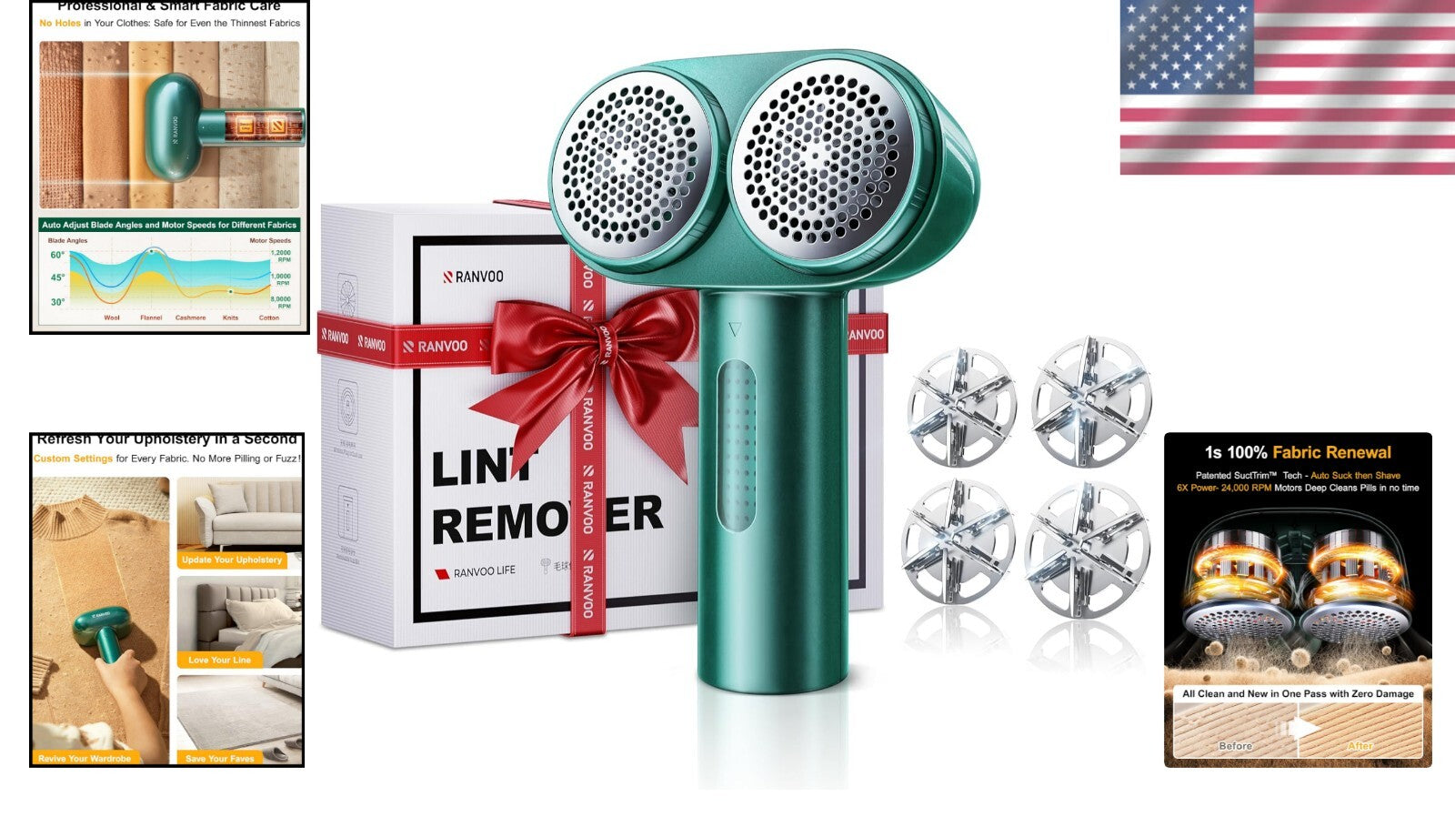 High-Speed Electric Lint Shaver with Dual Heads - Protects Delicate Fabrics