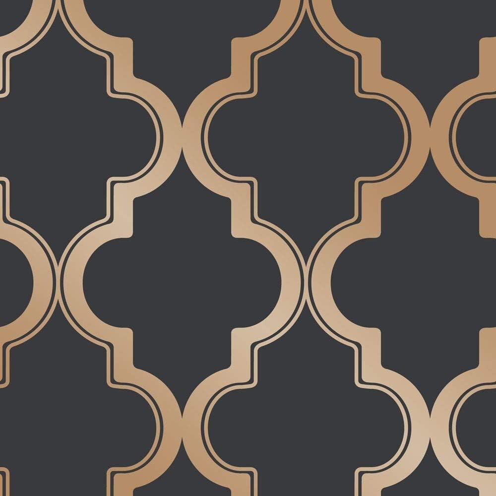 Midnight & Metallic Gold Removable Peel and Stick Trellis Wallpaper, 20.5"x16...