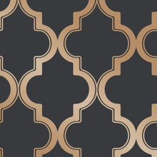 Load image into Gallery viewer, Midnight &amp; Metallic Gold Removable Peel and Stick Trellis Wallpaper, 20.5"x16...