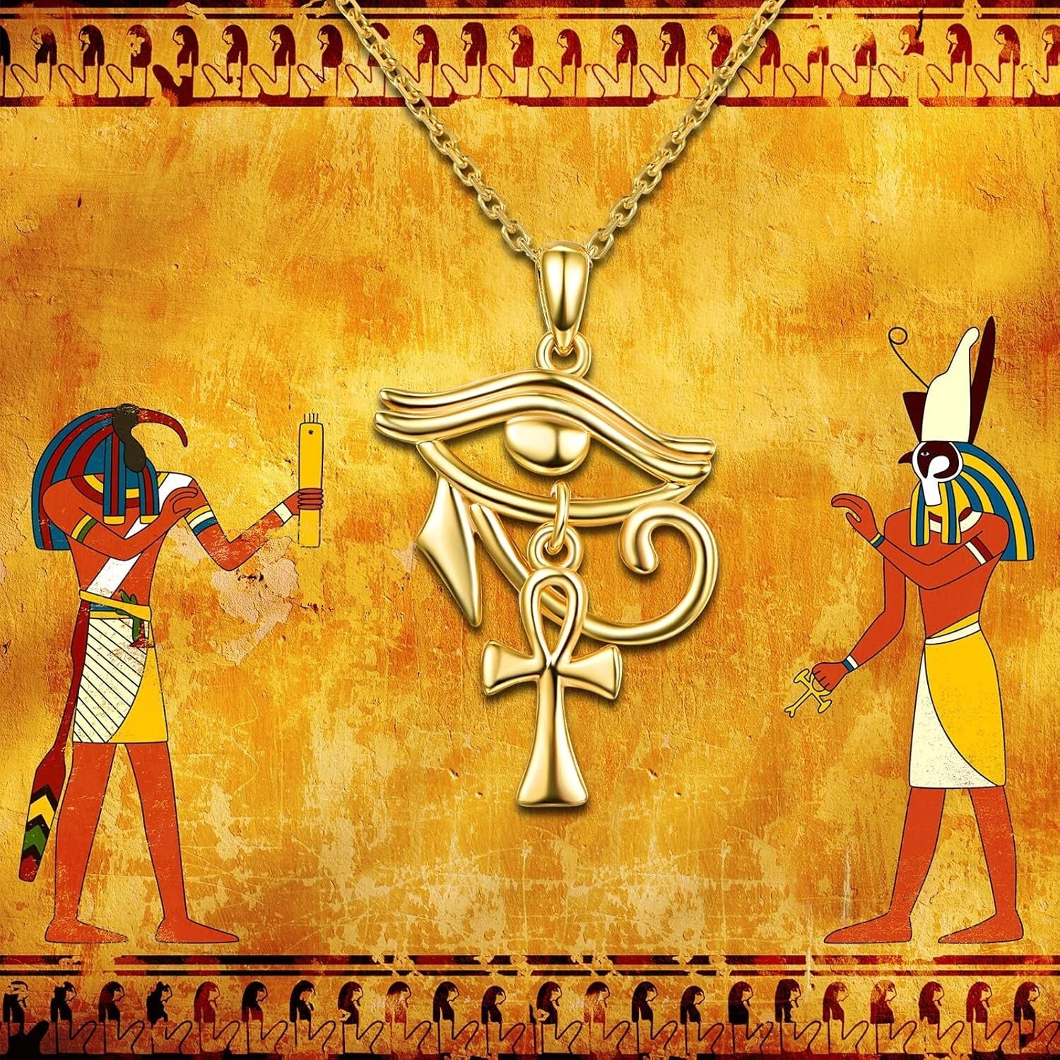 Elegant Eye of Horus & Ankh Jewelry - 18-Inch Silver Necklace for Every Occasion