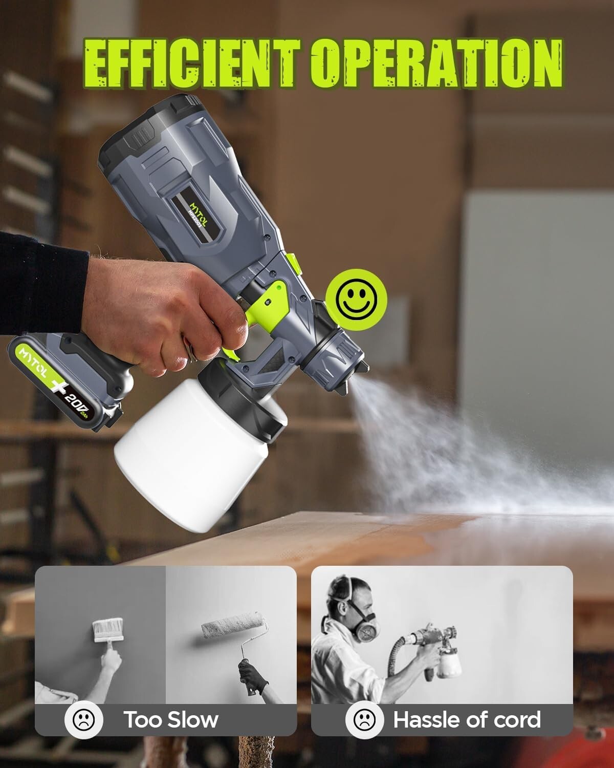 Versatile Cordless Paint Sprayer with 3 Patterns, Nozzles, and Cleaning Tools