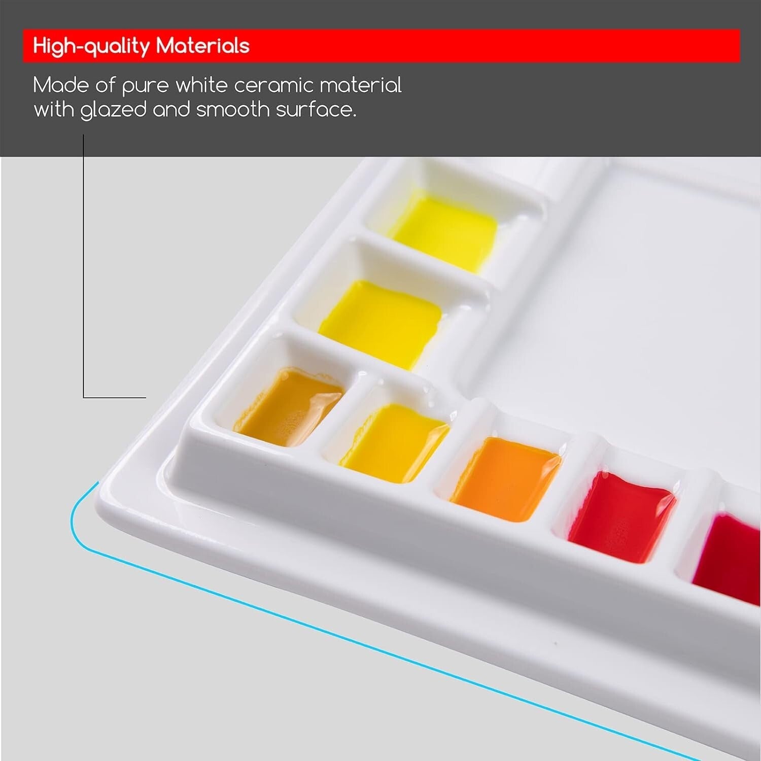33-Well Ceramic Watercolor Palette with Lid: Professional Durable Mixing Tray