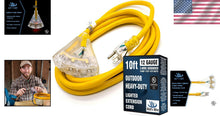 Load image into Gallery viewer, 10 ft Yellow 12-Gauge Heavy Duty Extension Cord - Ideal for Tools &amp; Appliances