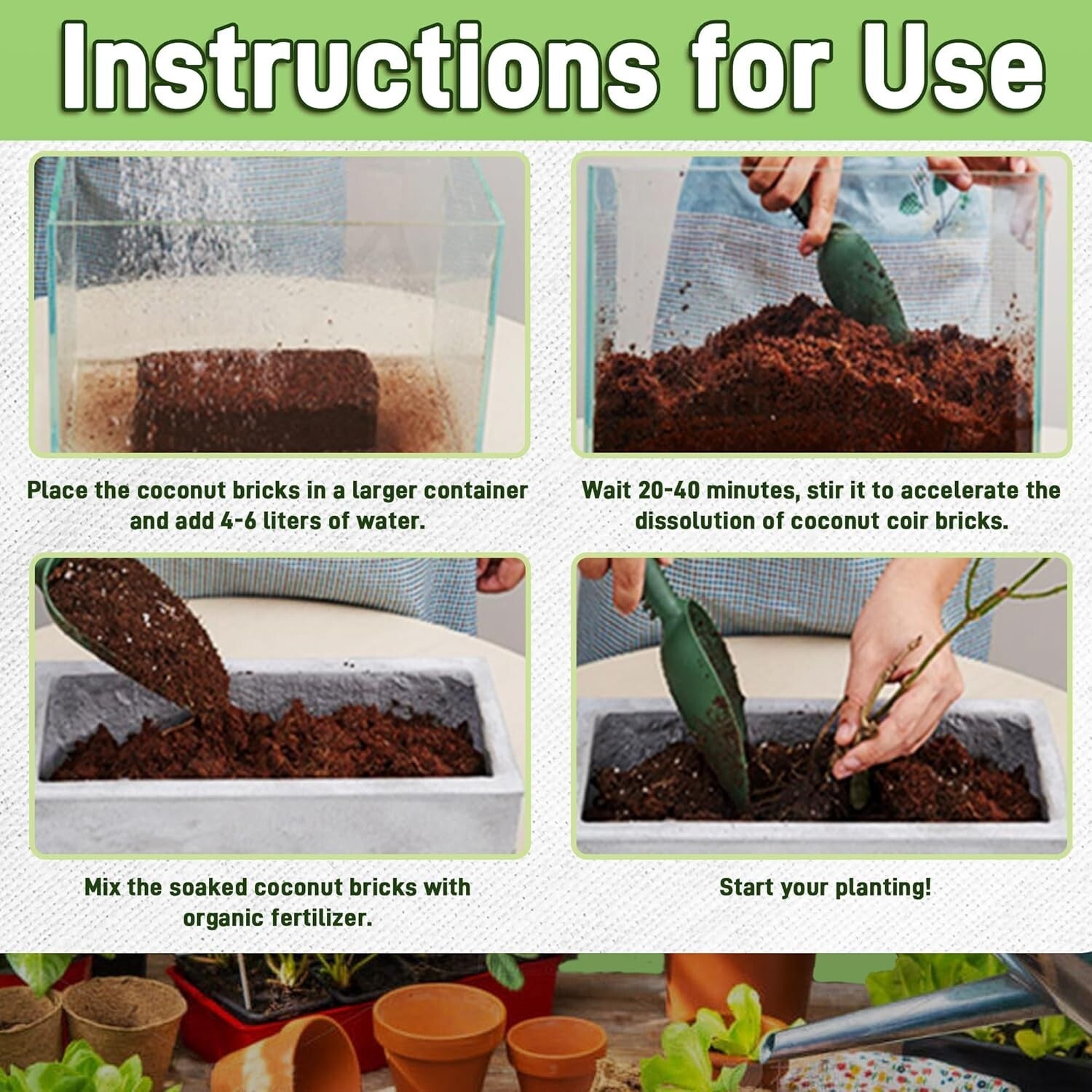 Coconut Coir Brick Soil - 24 Natural Compressed Fibers for Healthy Plants