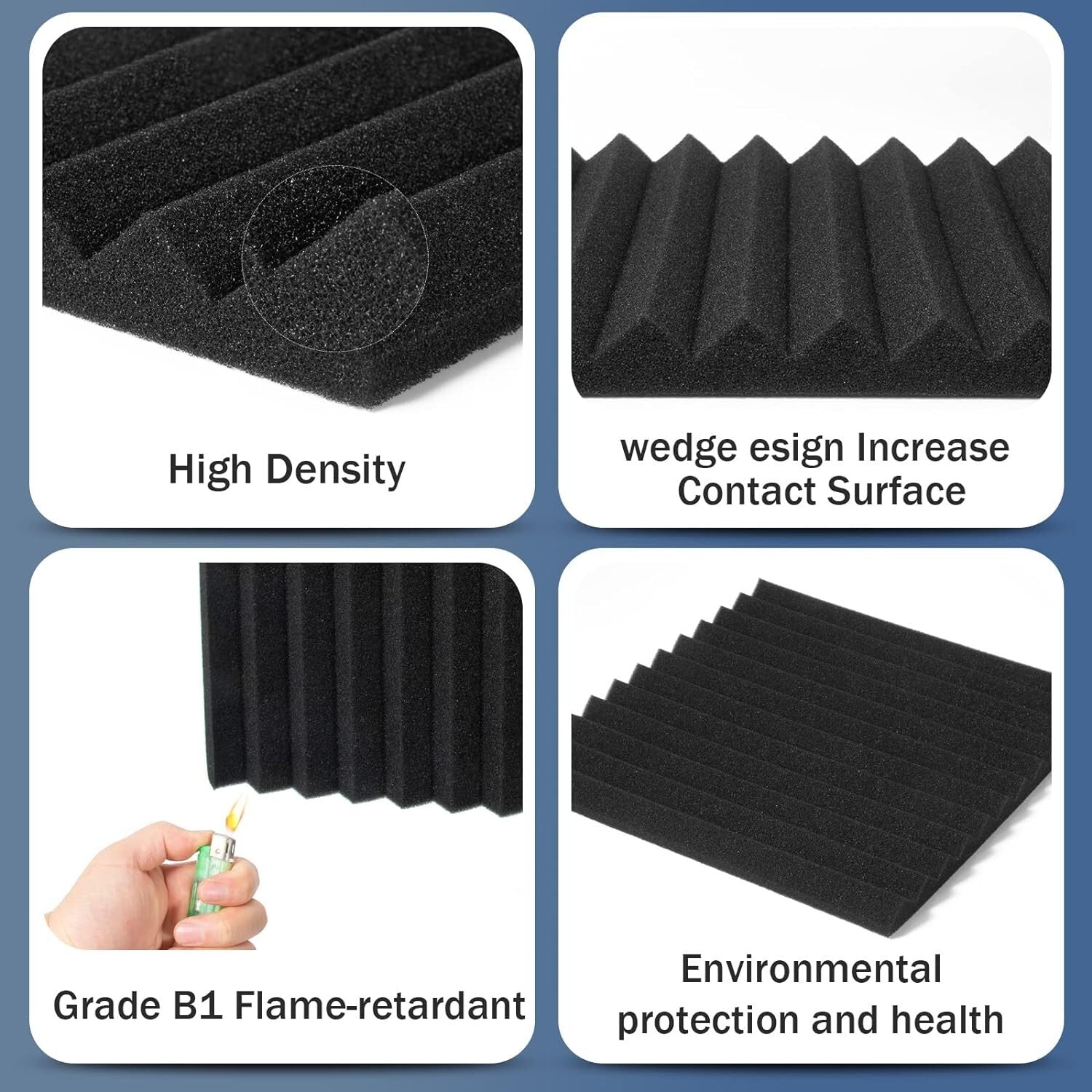 Flexible Installation Acoustic Foam Panels - 100 Pack, Adhesive Backing Included