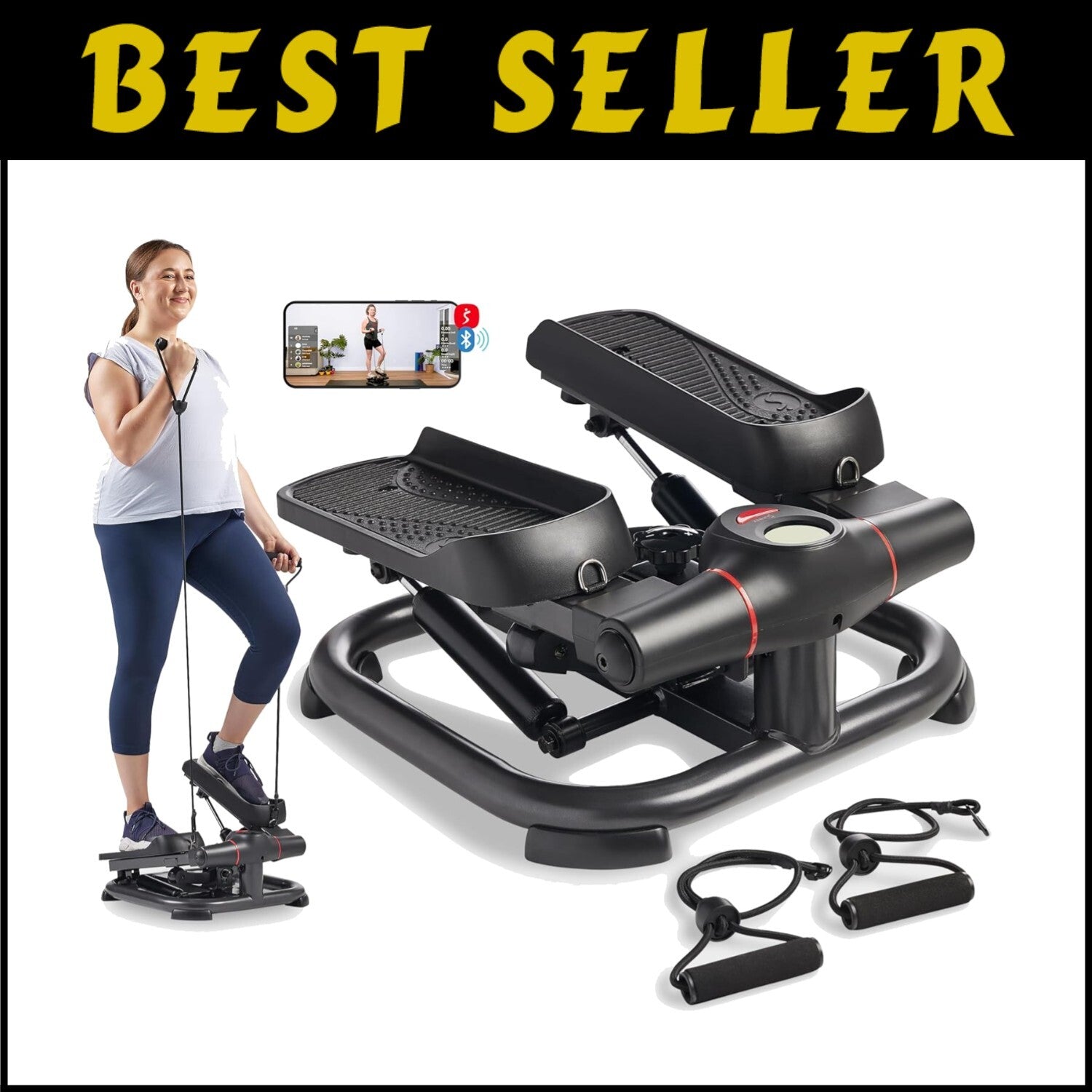 Heavy Duty Low-Impact Stepper with Resistance Bands - Pre-Assembled Convenience