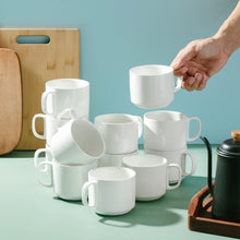 Load image into Gallery viewer, Microwave &amp; Dishwasher Safe Stackable Coffee Mugs – 12 Oz, White Porcelain Set