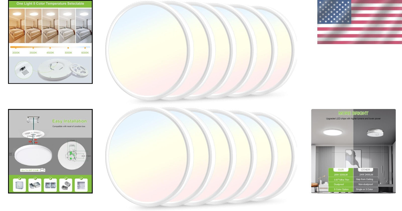 Super Slim 12-Inch 3200lm LED Flush Mount Ceiling Light - 5 Brightness Options