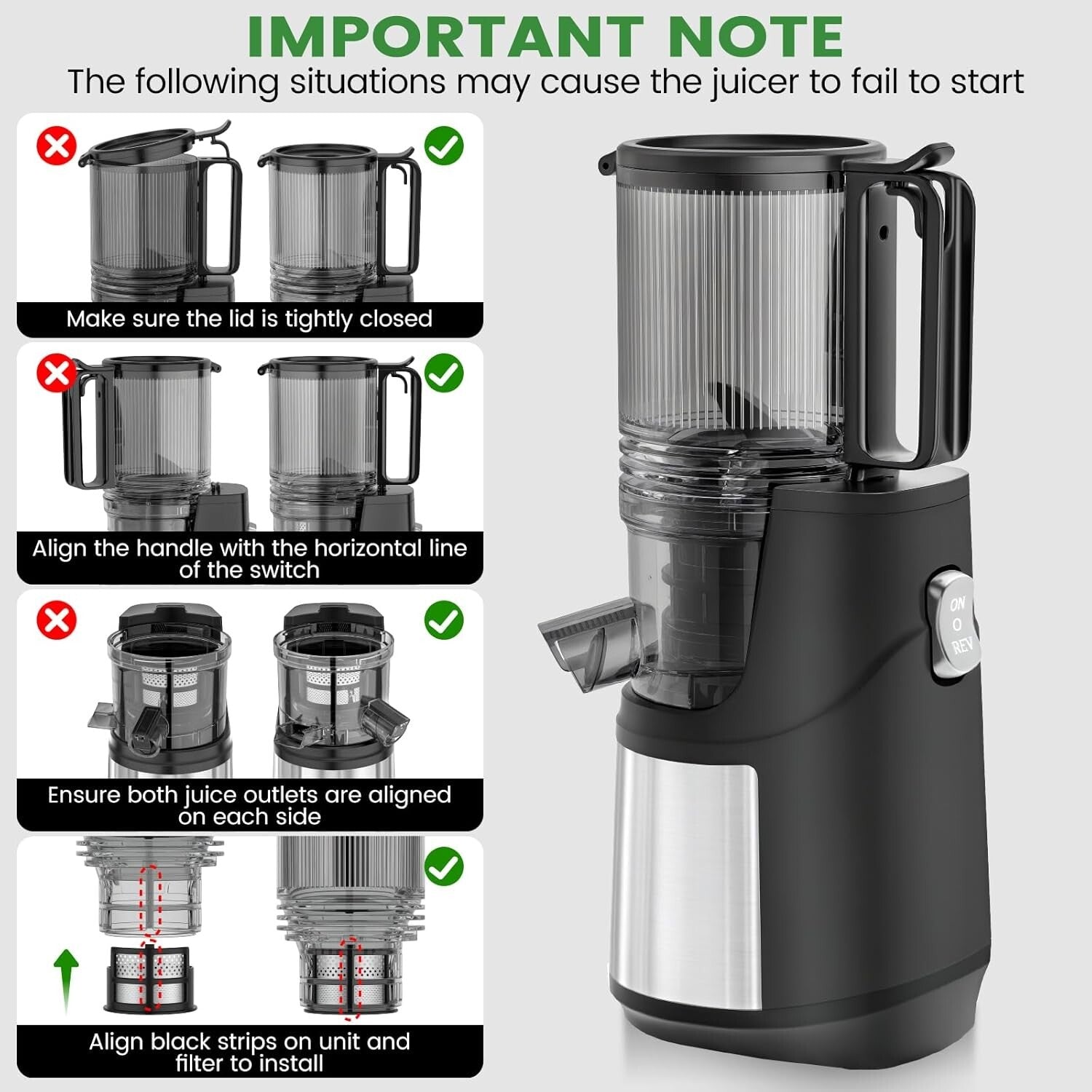 Compact Masticating Juicer - 5.8" Feeding Chute, High Juice Yield & Quiet Motor