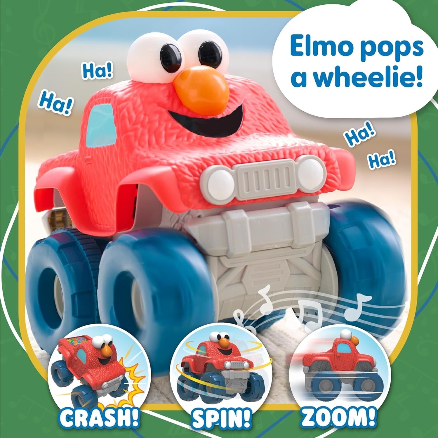 Cute Elmo Monster Truck Toy for Active Play - Pops Wheelies, Sounds, and Phrases