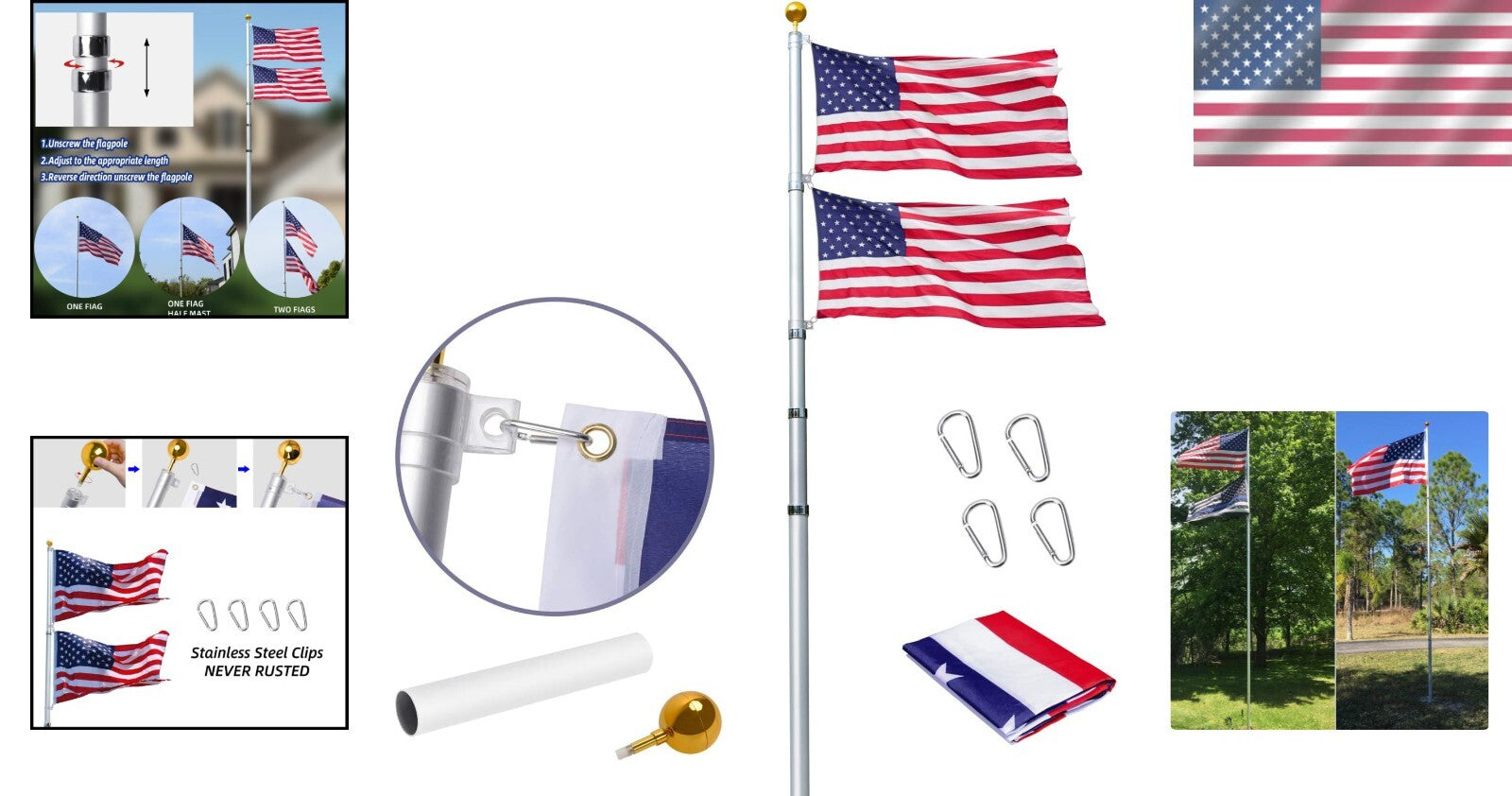 Versatile 14 Gauge Flag Pole Kit with Easy Unlocking and Reinforced Stability