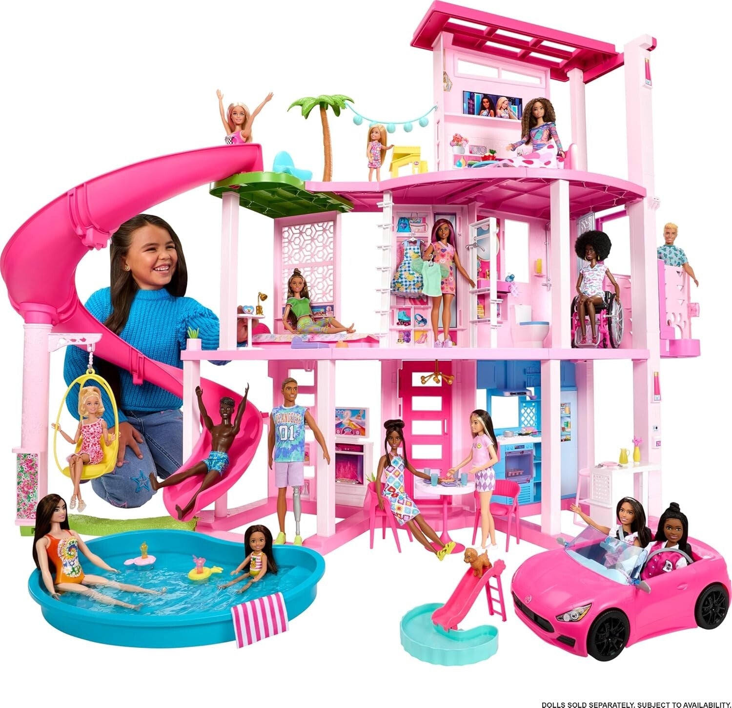DreamHouse Doll House Playset with 75+ Fun Pieces Including Pool Slide and Pets
