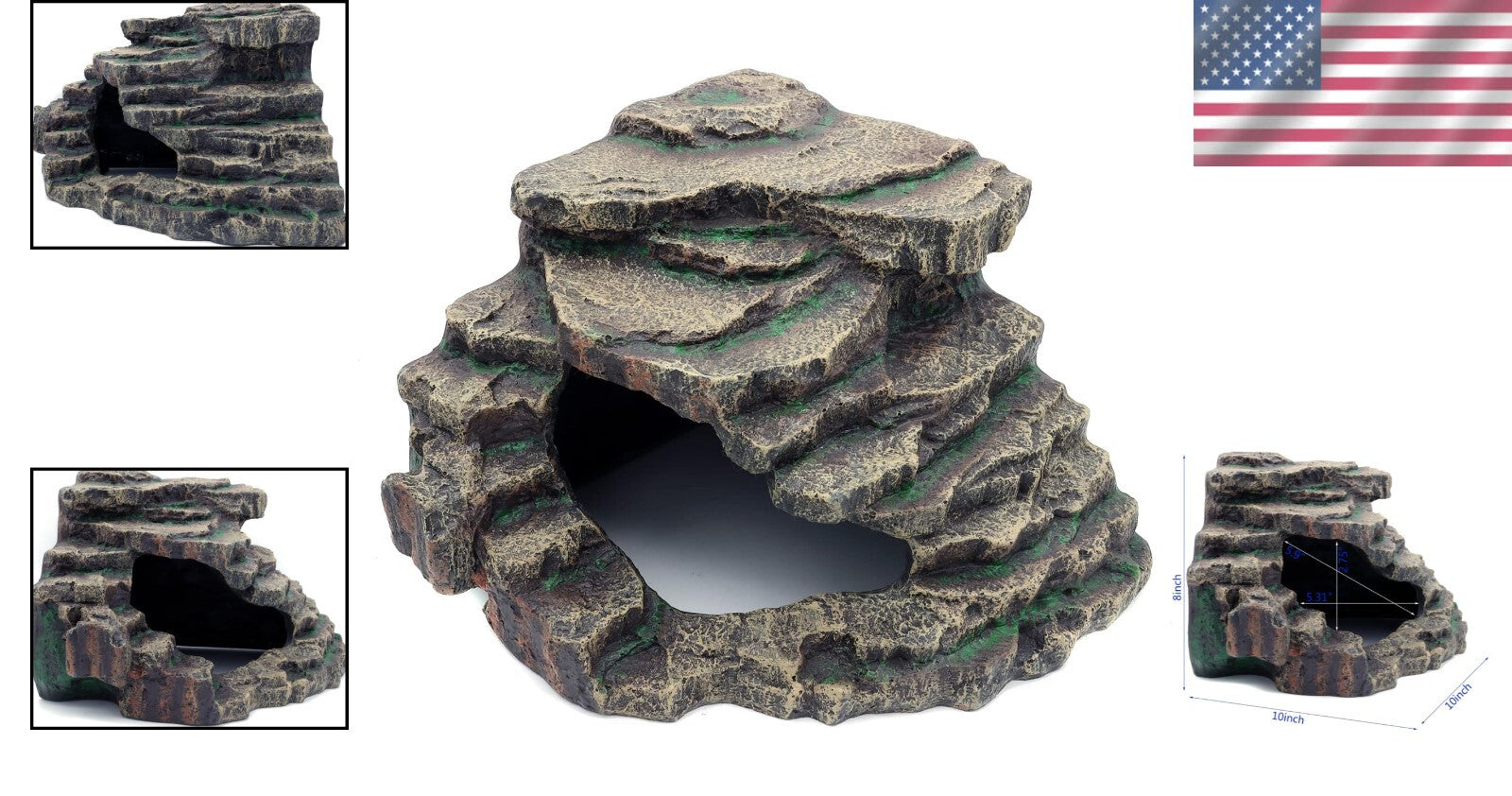 Natural Rock Appearance Extra Large Hideout for Bearded Dragons and Small Pets