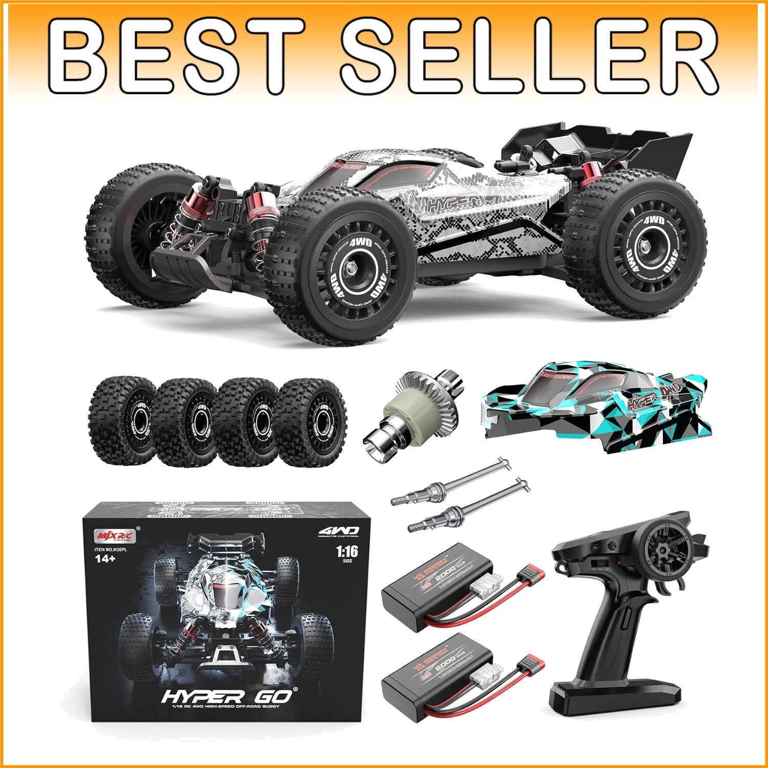 Fast 1/16 Brushless RC Buggy - 38 mph 4WD Off-Road Speedster for Adults