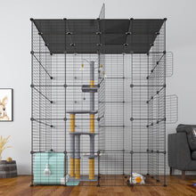 Load image into Gallery viewer, Modern Black Metal Cat Cage with Scratching Posts - Ideal for Indoor Leisure