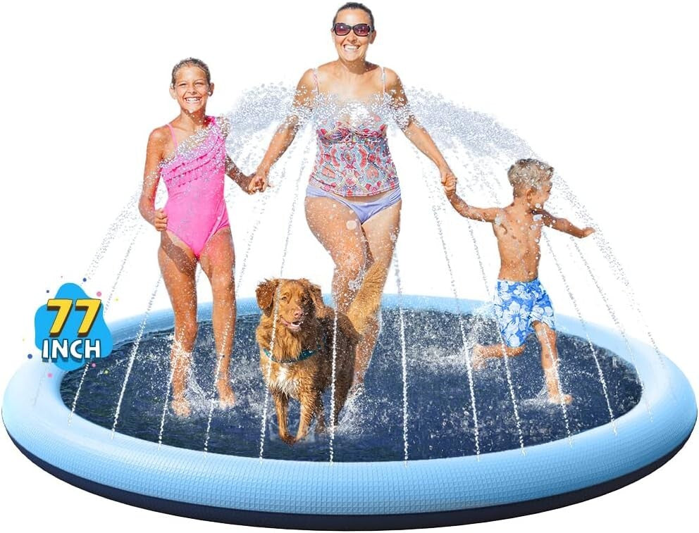 Extra Thick 77-Inch Splash Pad - Safe, Fun Water Play Mat for Kids and Pets