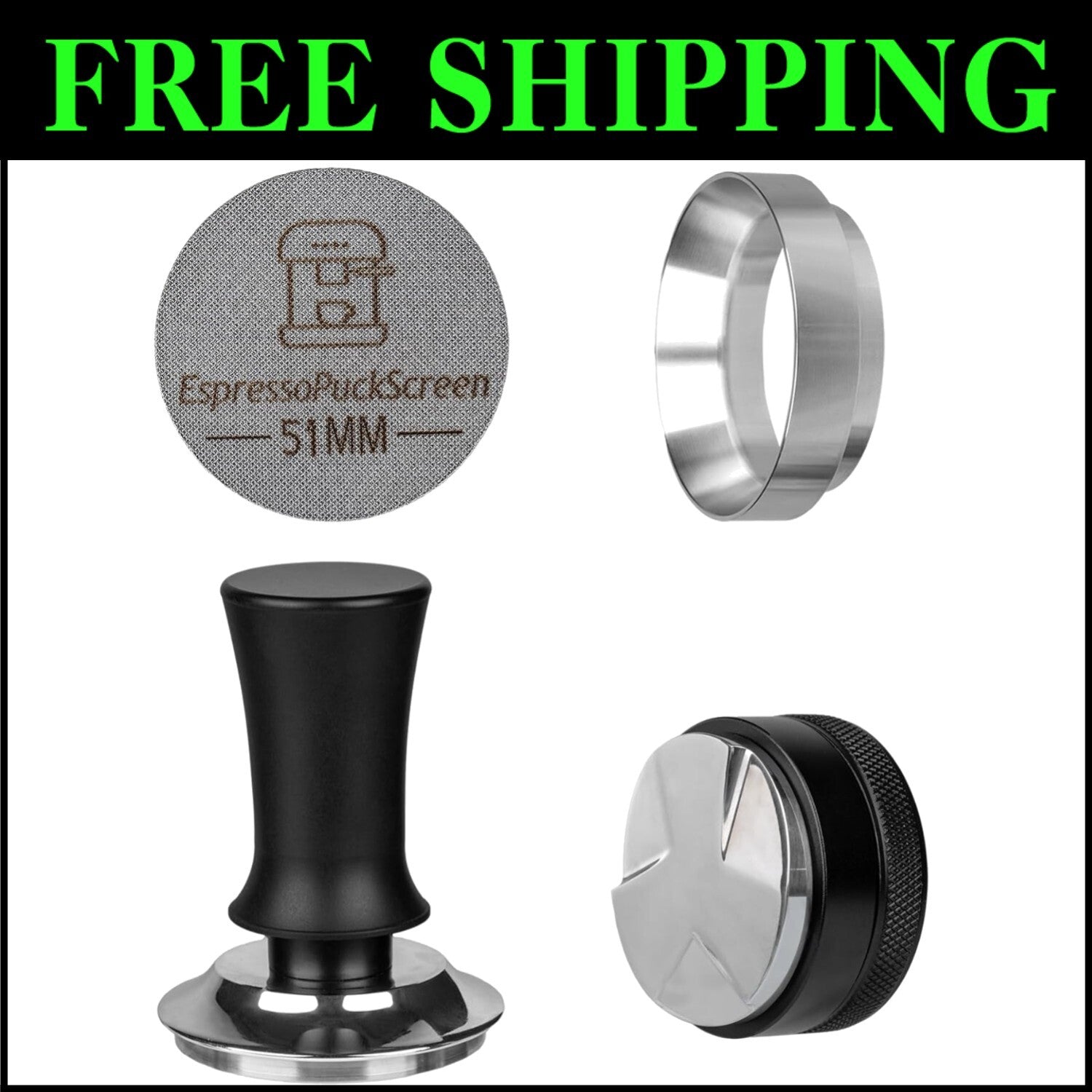 Professional 51mm Espresso Tamper Set: Adjustable Distributor & Puck Screen