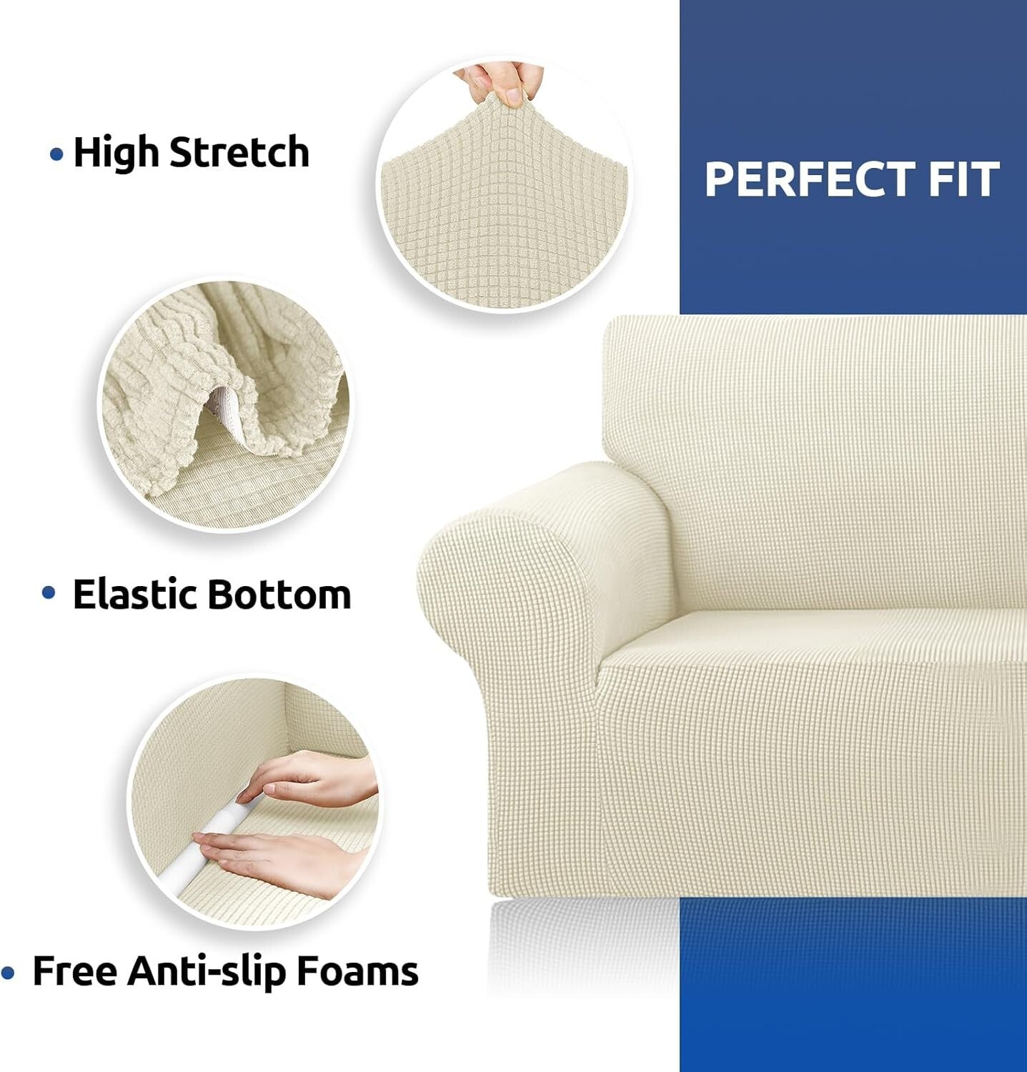 Wrinkle-Resistant Stretch Sofa Slipcover - Beige for Kids and Pet-Friendly Homes