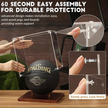 Load image into Gallery viewer, Elegant 10" Basketball Memorabilia Case - Acrylic with Solid Wood Tabletop Mount