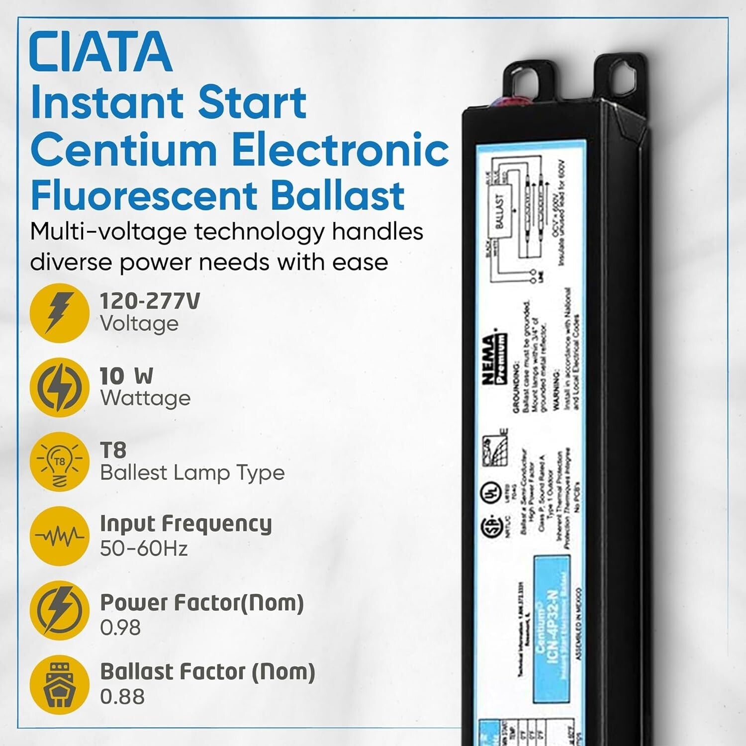 10-Pack Instant Start Electronic Fluorescent Ballast for F32T8 Lamps (120-277V)