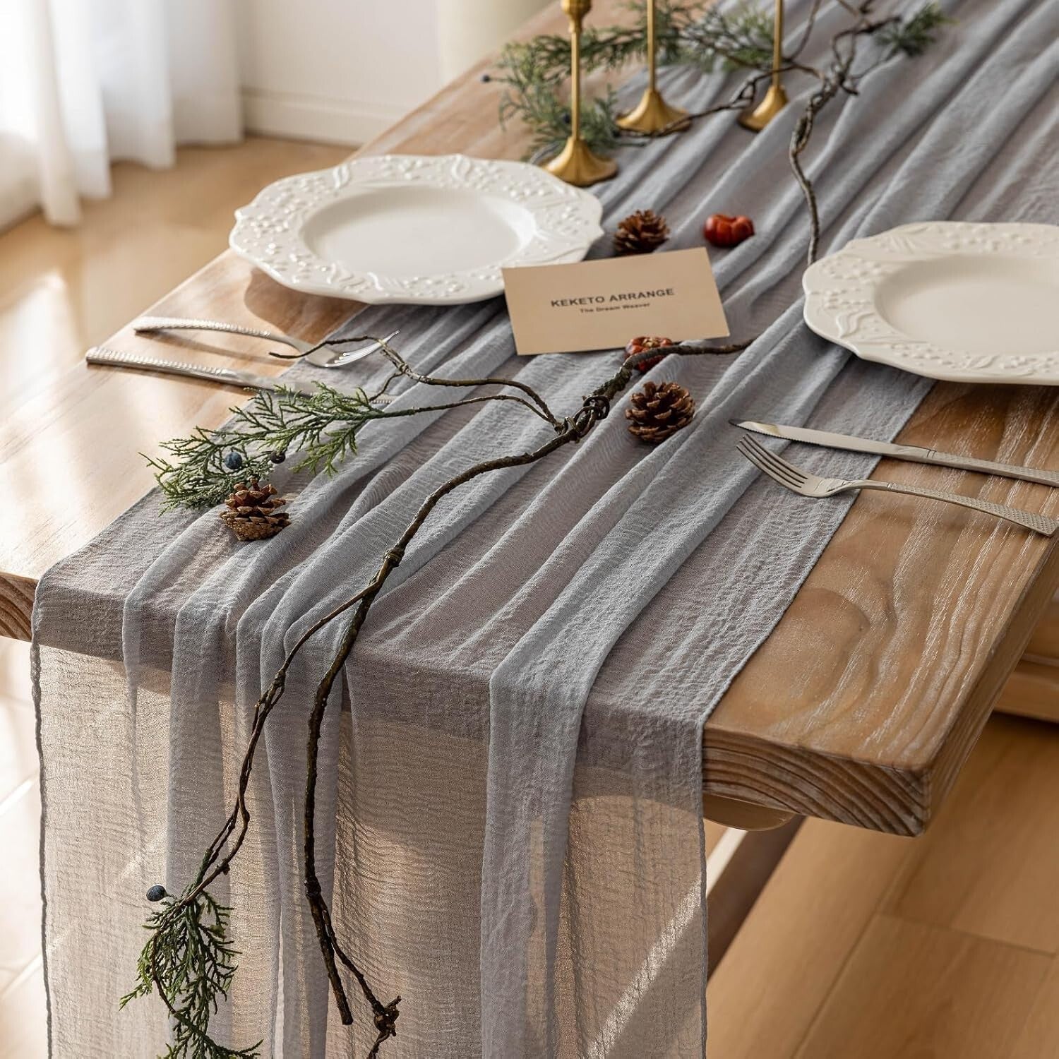 6pcs Rustic Cheesecloth Table Runners - 120” Dusty Blue for Weddings & Parties