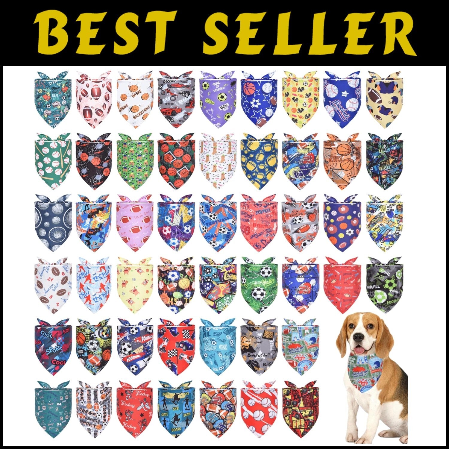 50PCS Sports-Themed Dog Bandanas for Large Breeds - Comfortable & Stylish