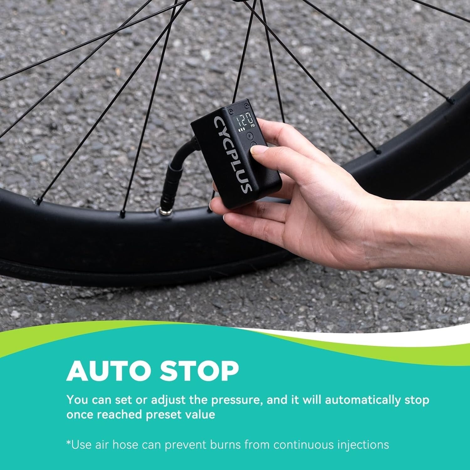 Compact 120 PSI Mini Inflator for E-Bikes and Mountain Bikes - Auto Stop Feature