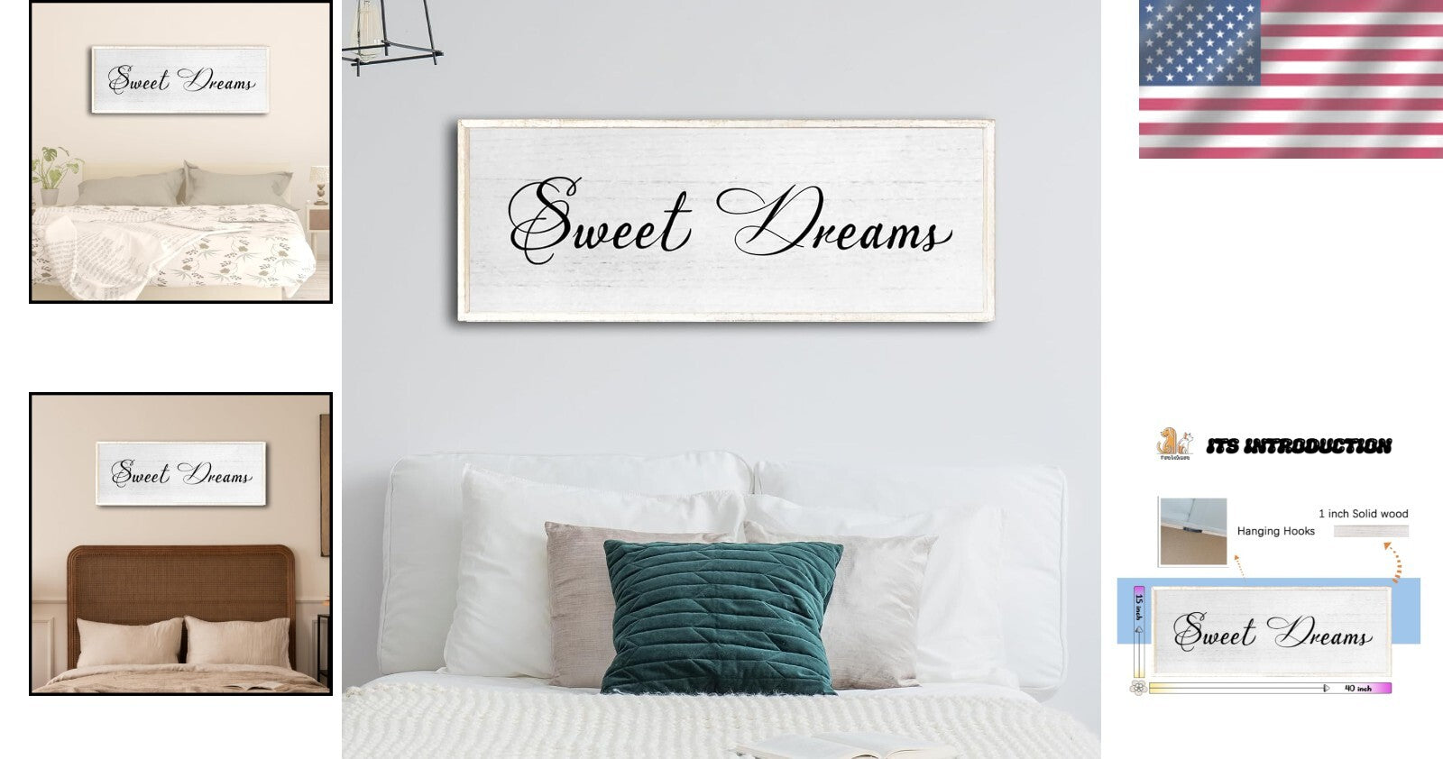 Charming Sweet Dreams Rustic Wall Decor Sign 40x15 - White Farmhouse Art