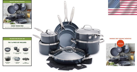 16-Piece Valencia Pro Cookware Set - Induction Safe, Oven Safe, Easy Cleanup