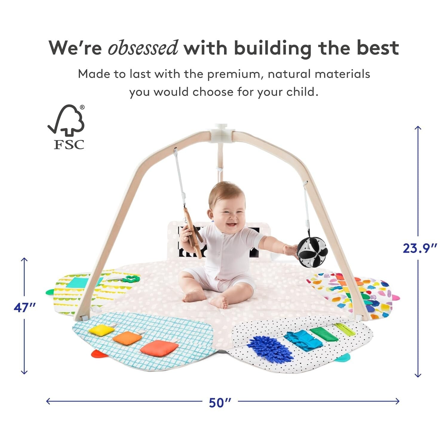Award-Winning Montessori Activity Gym with Organic Cotton Teething Toys - 0+