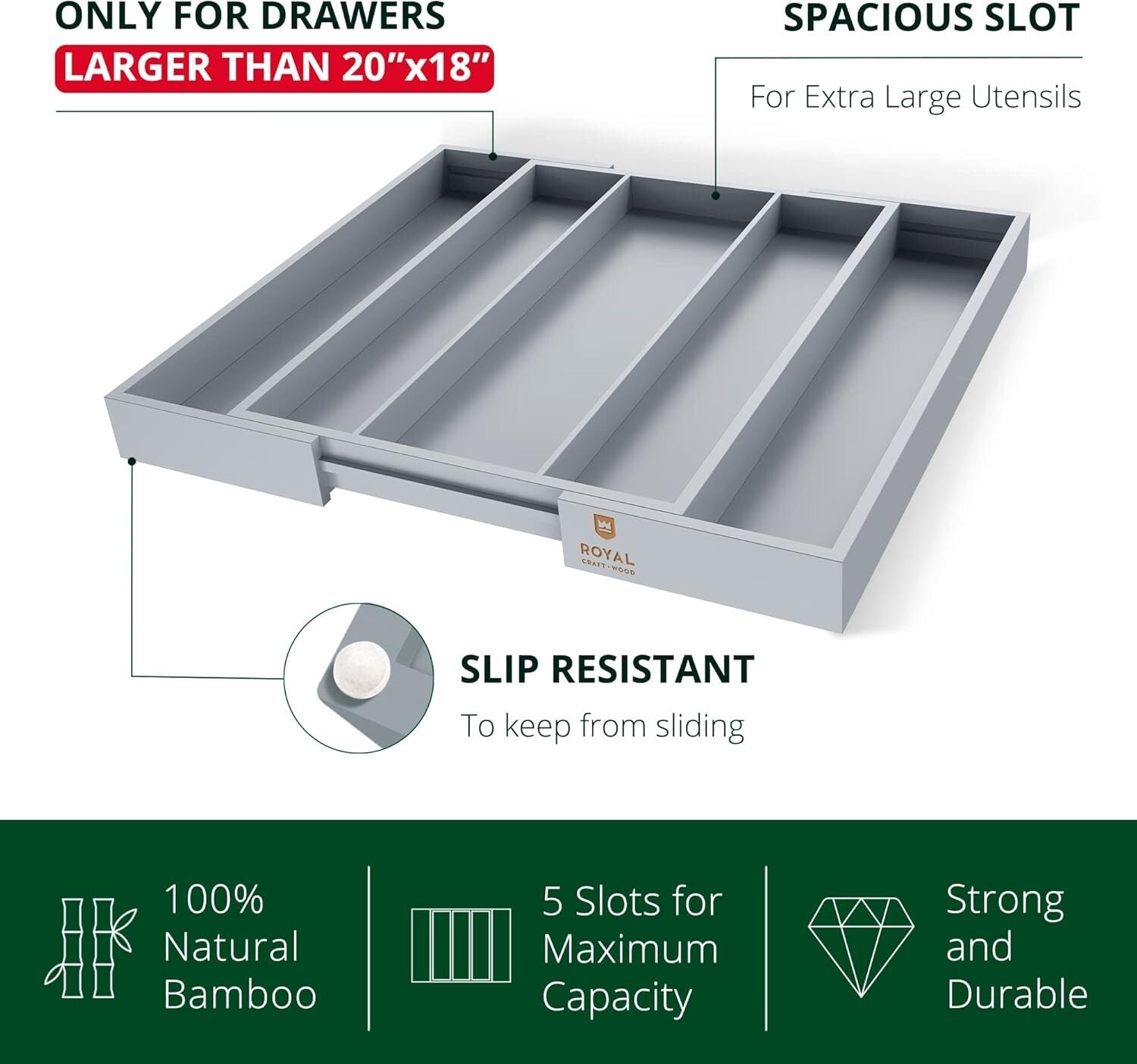 Elegant Bamboo Kitchen Drawer Organizer - Adjustable Silverware and Utensil Tray