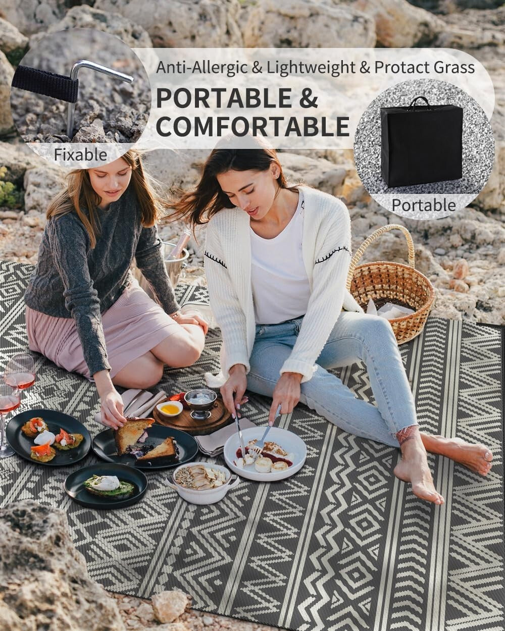 Stylish Grey Water-Resistant Outdoor Area Rug - Ideal for Patios and Balconies