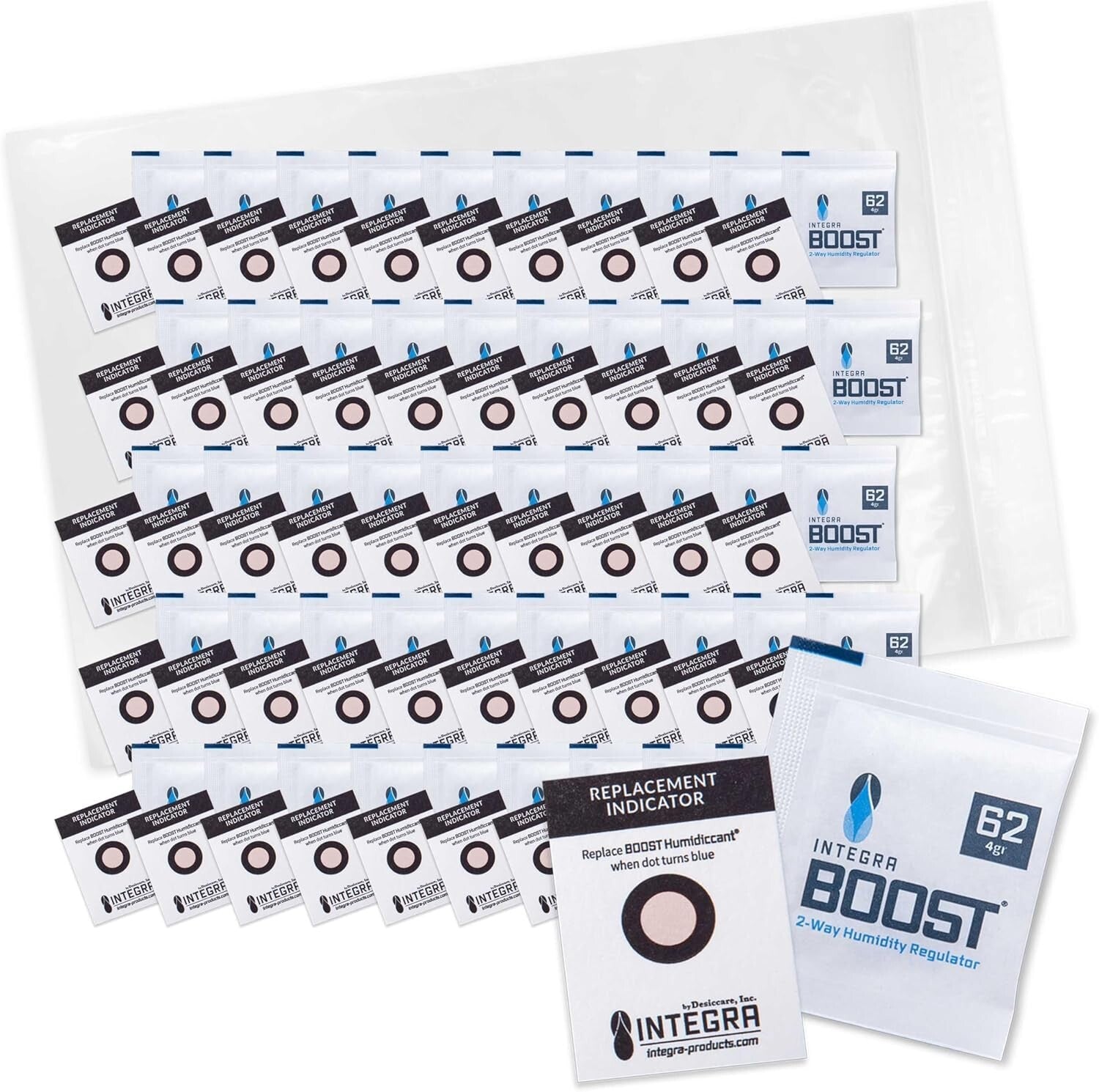Manual 2-Way Humidity Control Packs with Indicator Cards - 62% RH - 50 Count