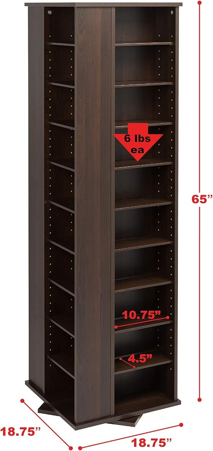 Espresso 4-Sided Revolving Media Storage Cabinet – Space-Saving Tower
