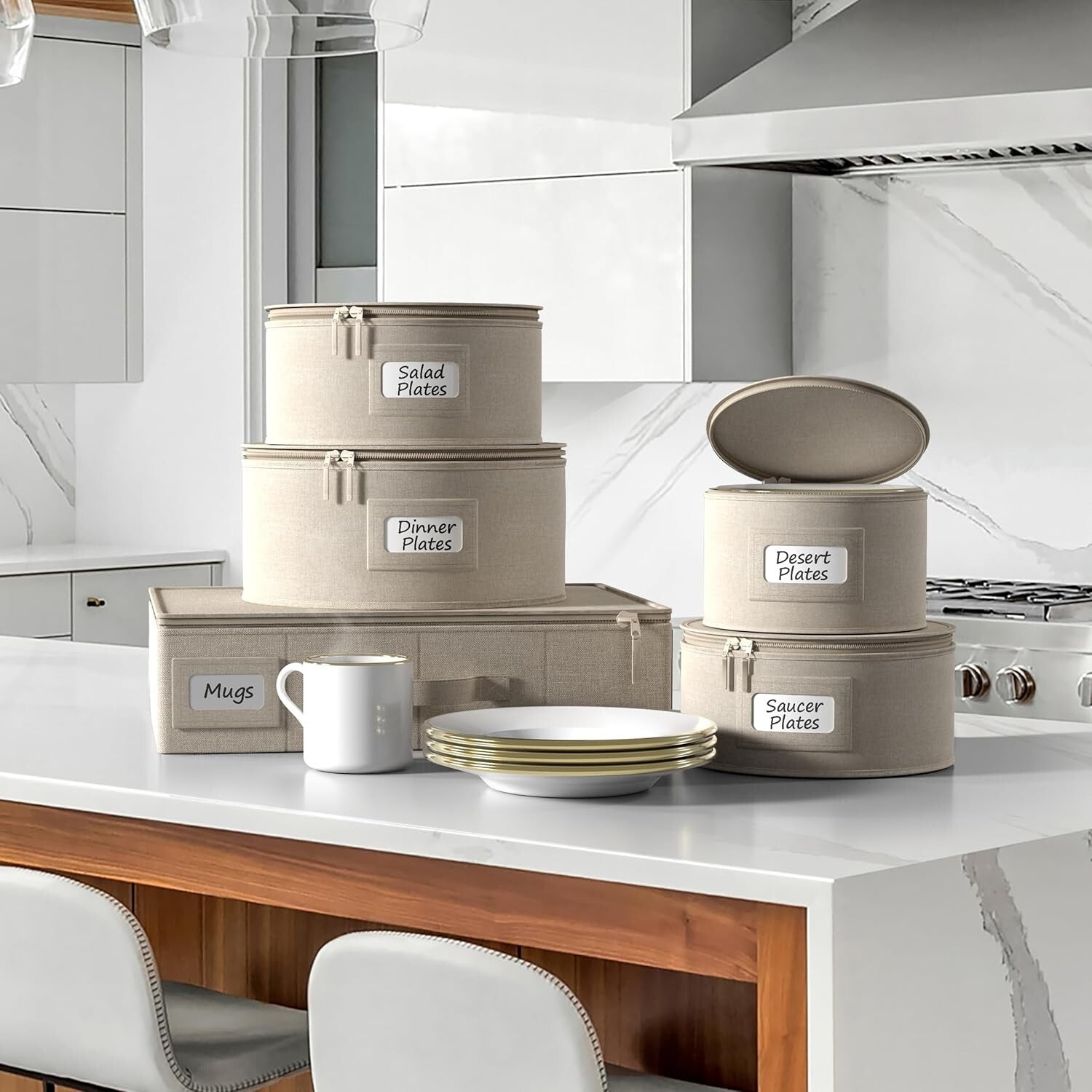 Quilted China Storage Bags - 5 Stackable Cases with Zipper for Safe Protection