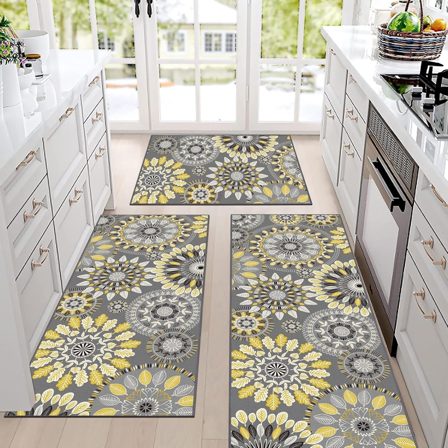 Boho 3-Piece Kitchen Rug Set - Non-Slip Runner & Floral Design for Modern Homes