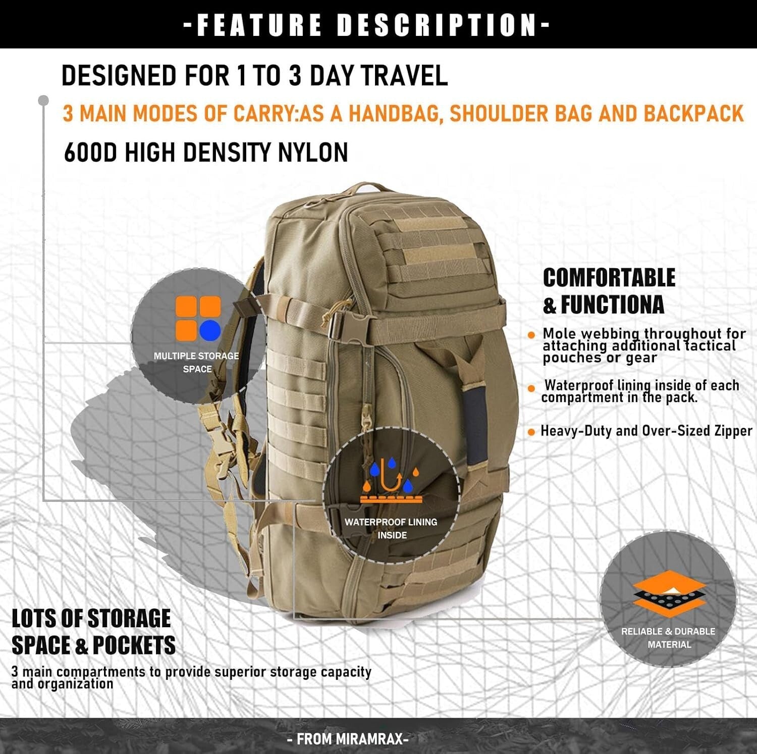 Durable Waterproof Gym Duffle Bag - 25L Tactical Backpack for Sports & Travel