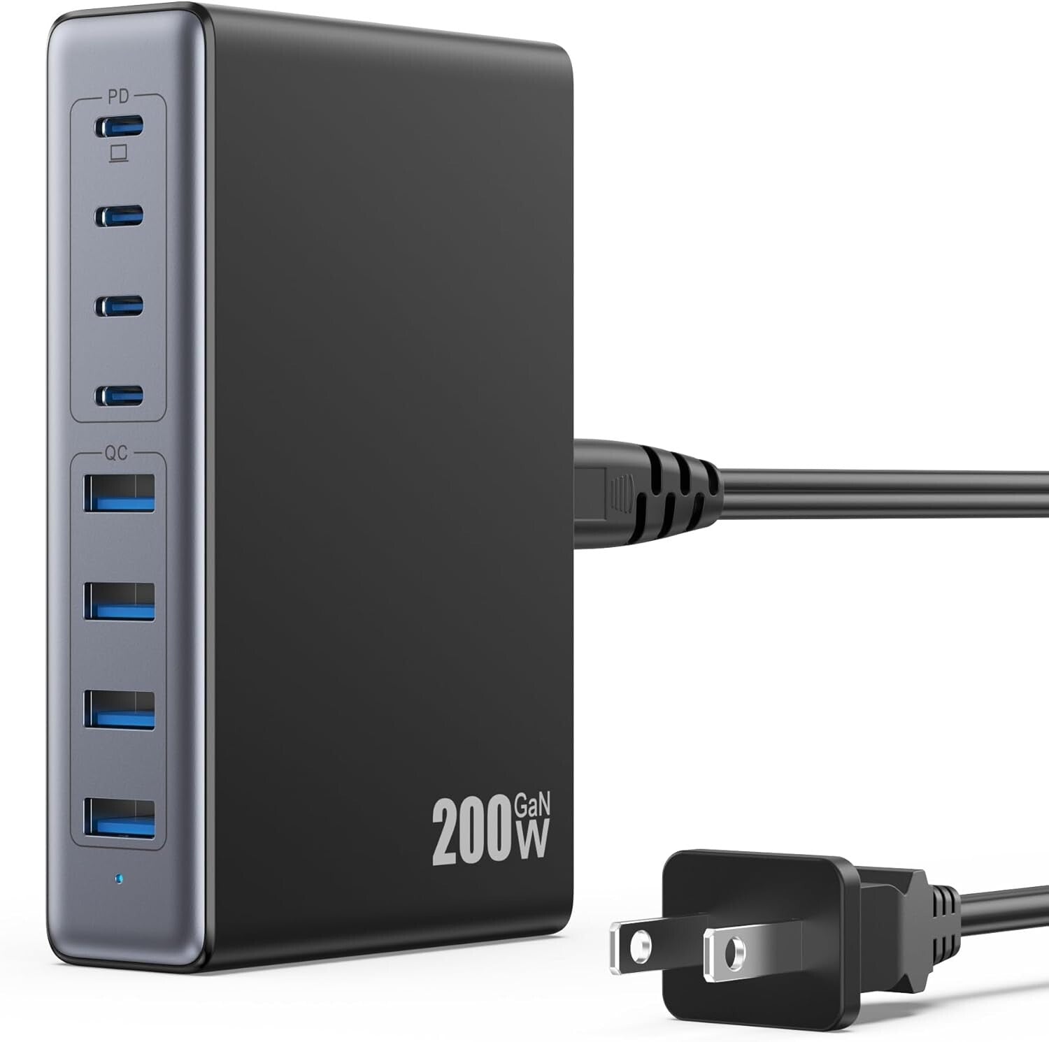 Versatile 200W GaN IV USB C Charger Hub - 8 Ports with Safety Protection