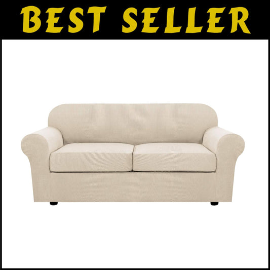 Durable Custom-Fit Stretch Sofa Slipcovers in Natural for Chic Living Room Style