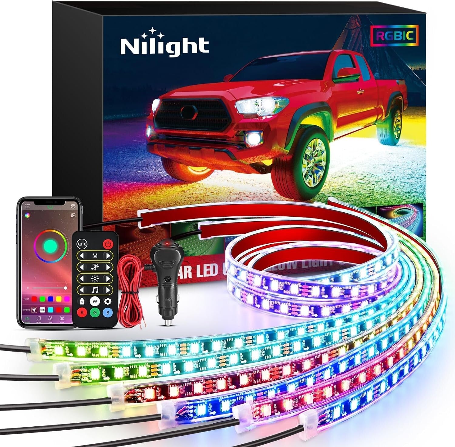 6Pcs Car Underglow LED Lights - RGB-IC Color Changing with Remote & APP Control